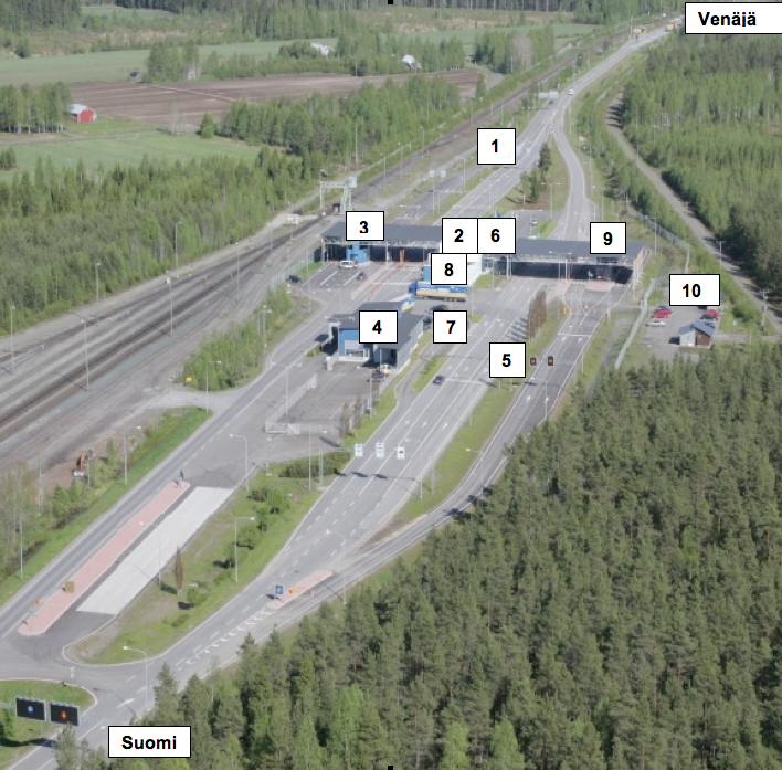 Numeroitu ilmakuva Niiralan rajanylityspaikasta